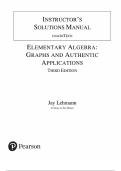 Instructor&rsquo;s Solutions Manual for Elementary Algebra Graphs & Authentic Applications&comma; 3rd Edition by Jay Lehmann