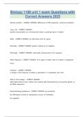 Biology 1108 unit 1 exam Questions with Correct Answers 2025