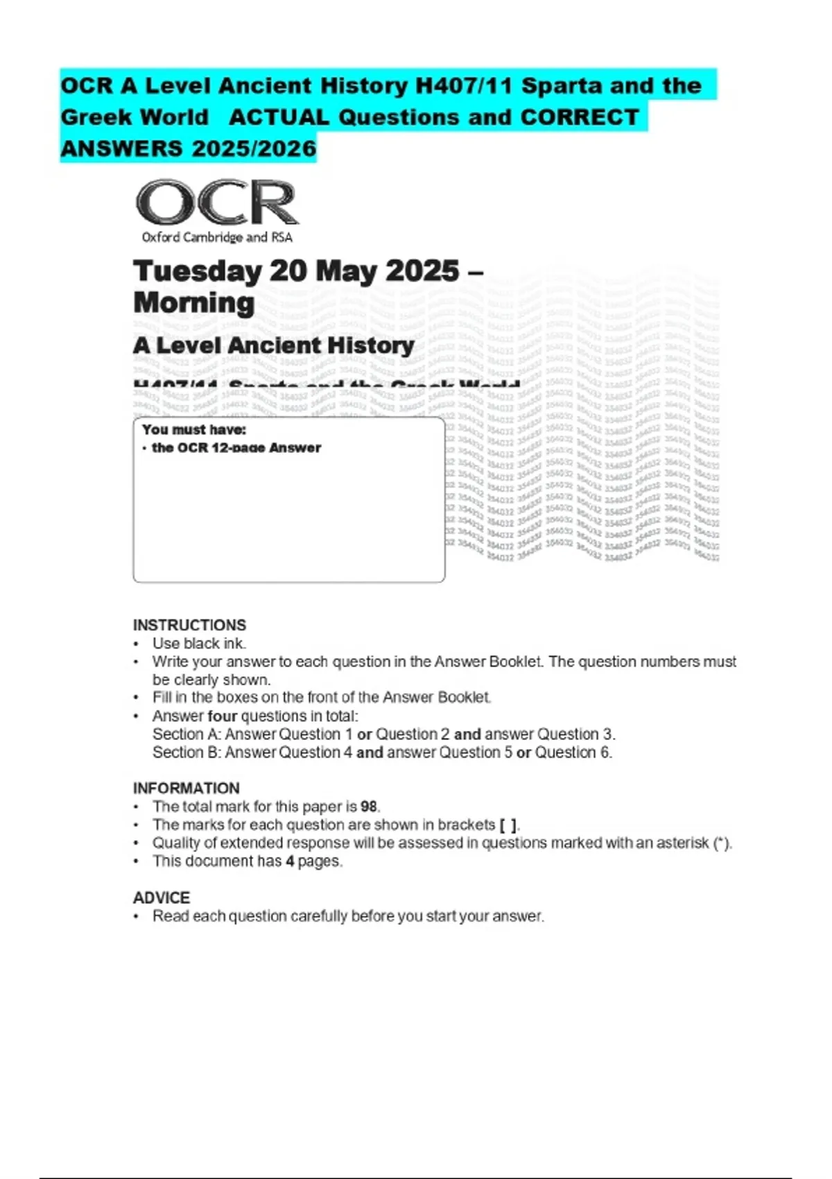 OCR A level Bundled Questions with CORRECT Answers - Stuvia UK