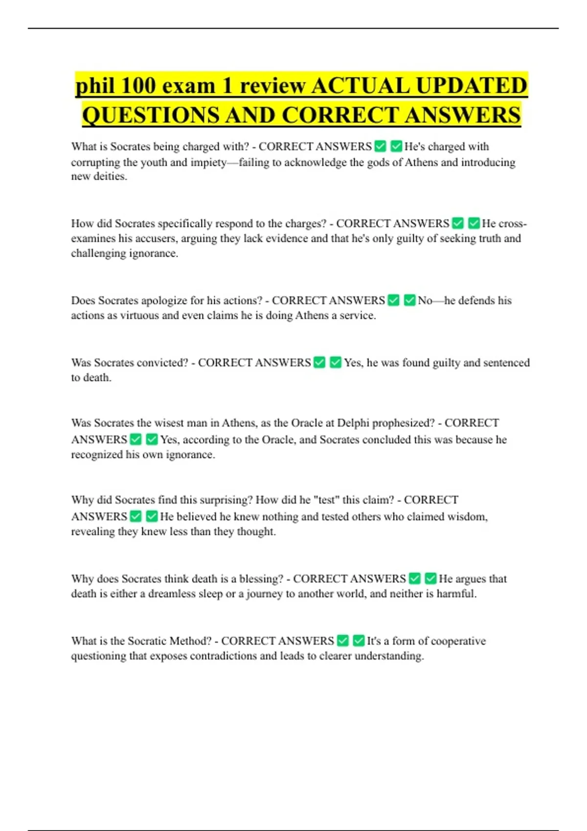 phil 100 exam 1 review ACTUAL UPDATED QUESTIONS AND CORRECT ANSWERS ...