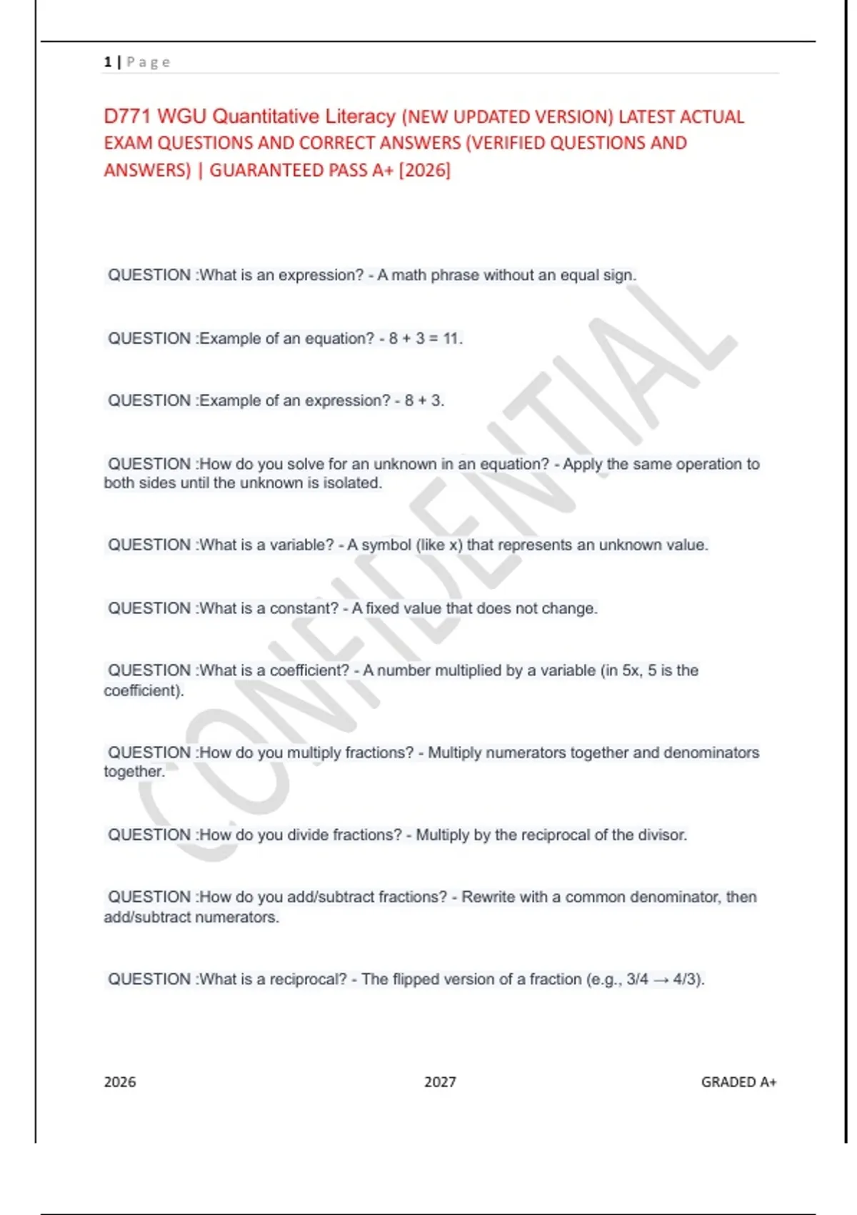 D771 WGU Quantitative Literacy Study Guide 2025–2026 | Complete Review ...