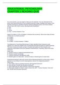 EDUCATIONAL PSYCHOLOGY CHAPTER 1 READING QUIZ WITH VERIFIED ANSWERS