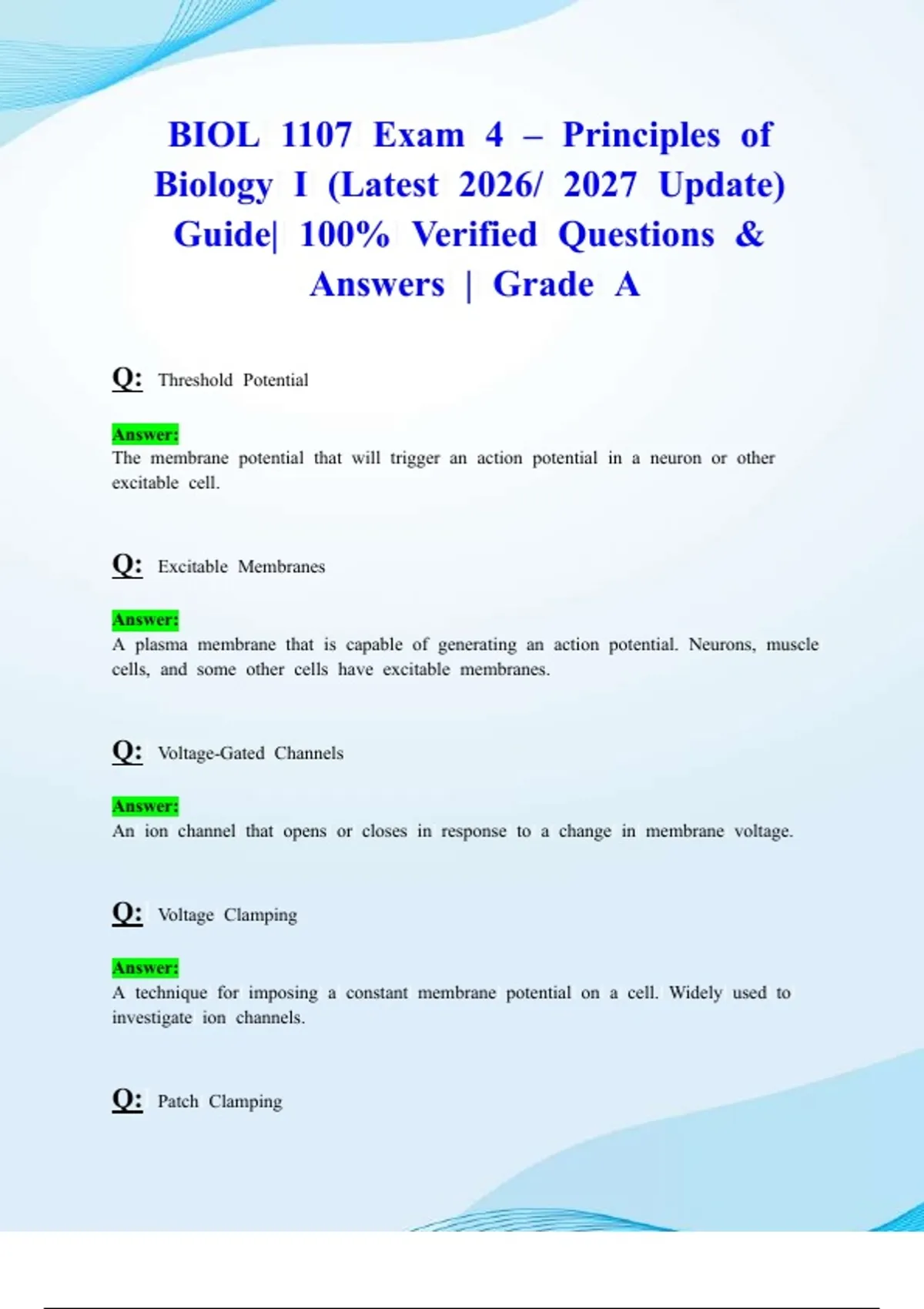 BIOL 1107 Exam 4 – Principles of Biology I (Latest 2026/ 2027 Update ...