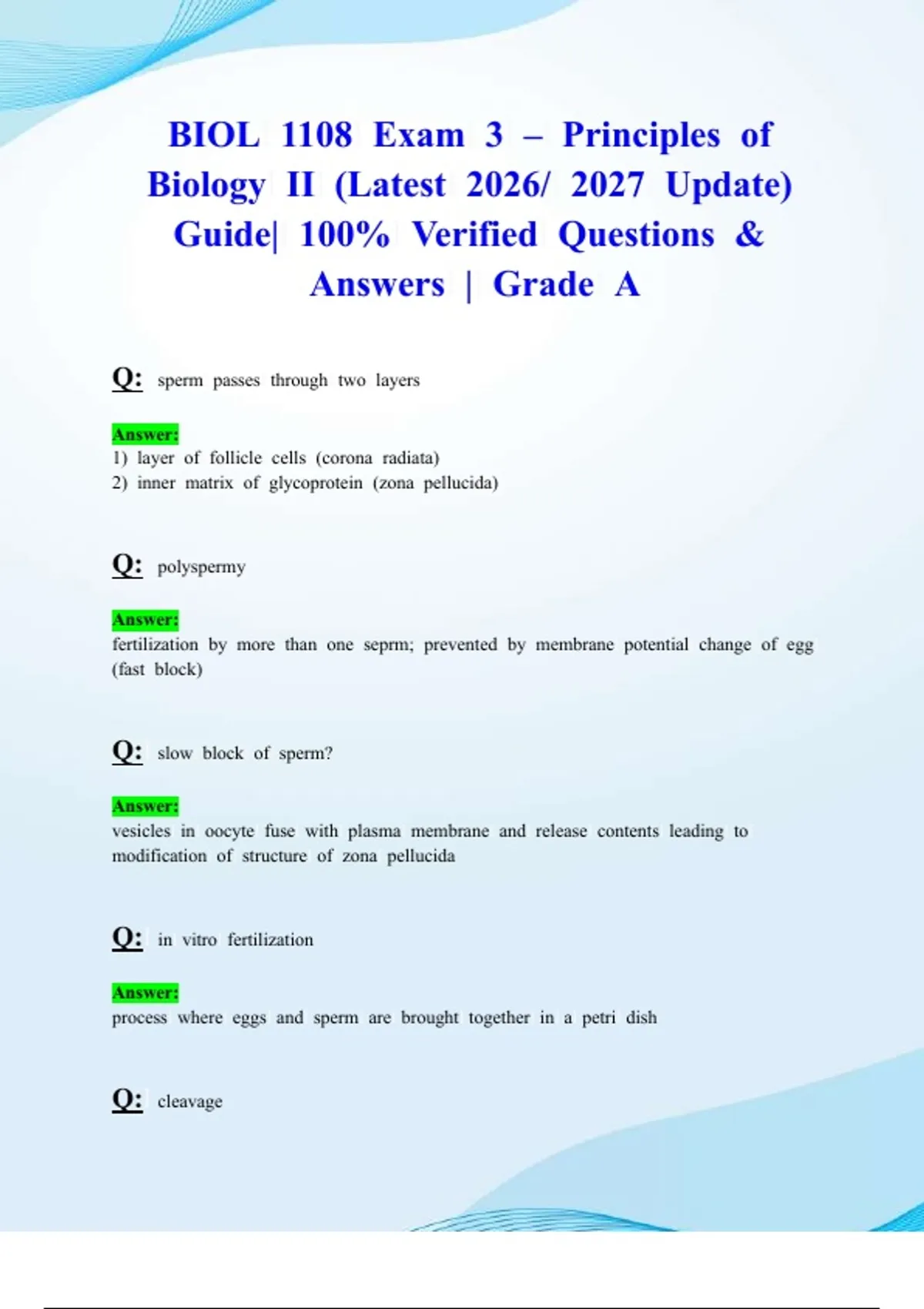 BIOL 1108 Exam 3 – Principles of Biology II (Latest 2026/ 2027 Update ...