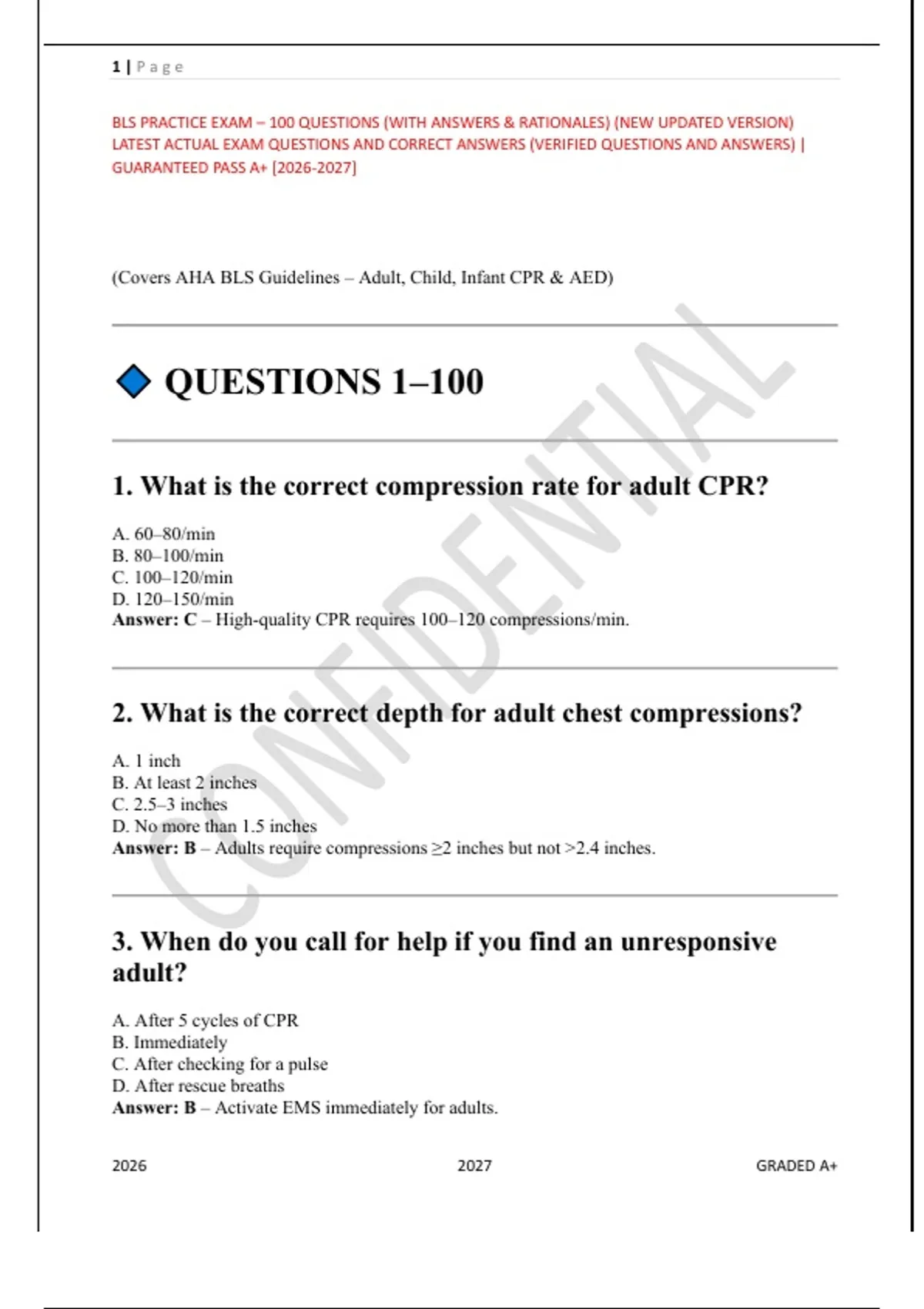 BLS Practice Exam – 100 Questions 2026–2027 | Complete Study Guide with ...