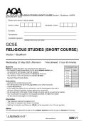 PACKAGE-AQA GCSE 8061 RELIGIOUS STUDIES &lpar;SHORT COURSE Section 1 -5 &plus;MARK SCHEME MAY 2025