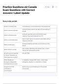Practice Questions-Air Canada  Exam Questions with Correct  Answers &vert; Latest Update