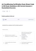 Air Conditioning Certification Exam &lpar;Exam Code  A-02&rpar; Exam Questions with Correct Answers &vert;  Guaranteed Success