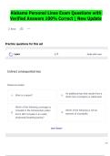 Alabama Personal Lines Exam Questions with  Verified Answers 100&percnt; Correct &vert; New Update