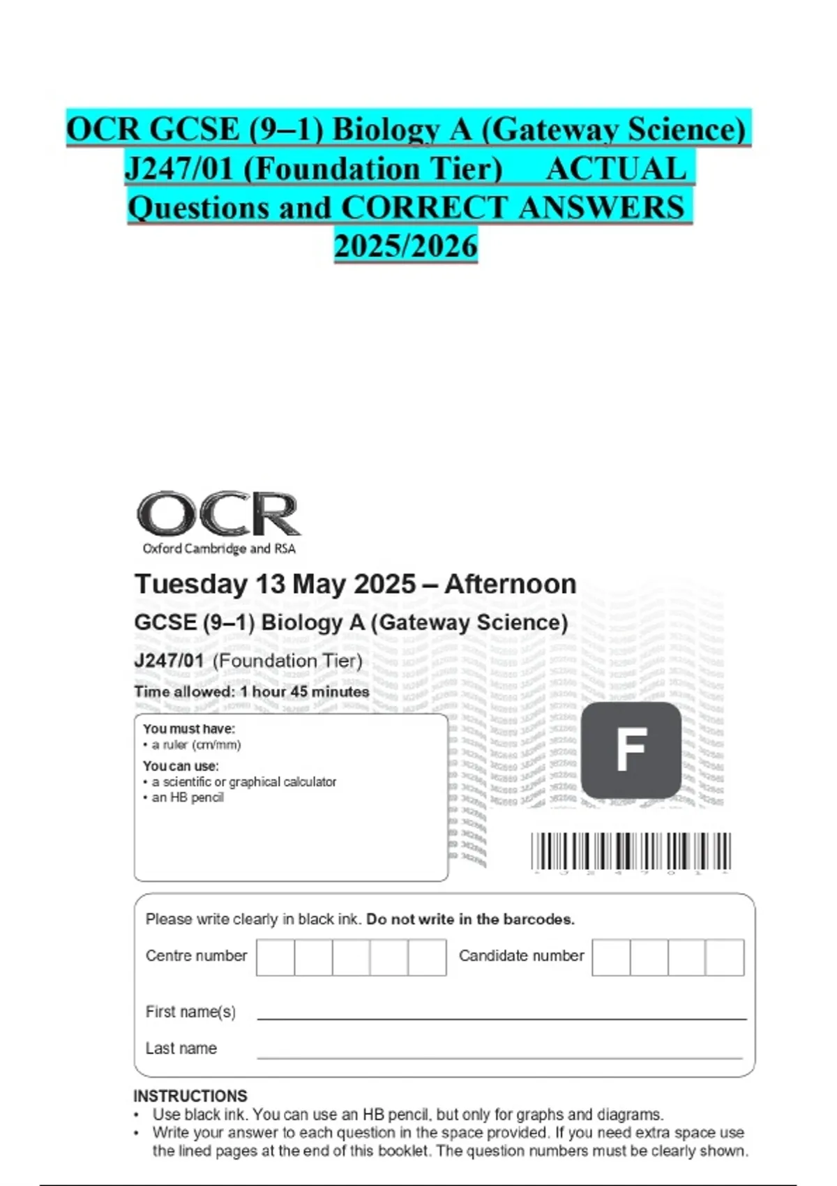 OCR GCSE Bundled Questions with CORRECT Answers - Stuvia UK