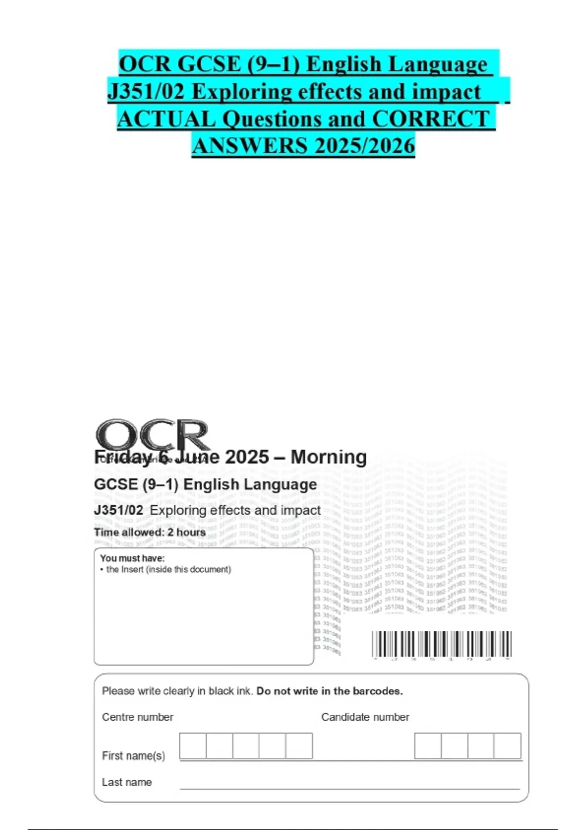 OCR GCSE Bundled Questions with CORRECT Answers - Stuvia UK