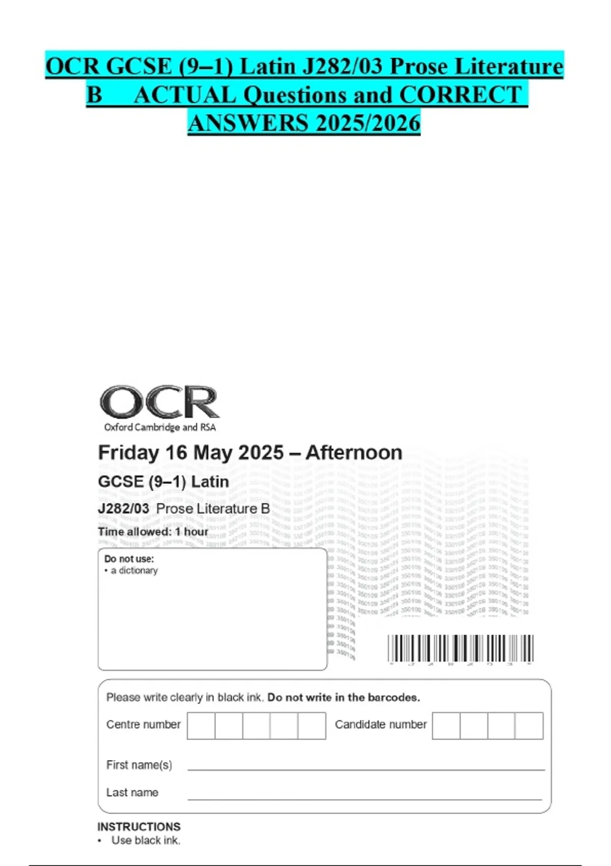 OCR GCSE Bundled Questions with CORRECT Answers - Stuvia UK