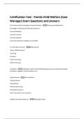 Certification Test - Florida Child Welfare &lpar;Case  Manager&rpar; Exam Questions and answers 