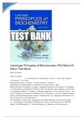Test Bank - Lehninger Principles of Biochemistry, 7th Edition (Nelson, 2018) Chapter 1-28 | All Chapters