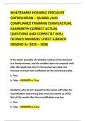 MULTIFAMILY HOUSING SPECIALIST CERTIFICATION &ndash; QUADEL&comma;HUD COMPLIANCE TRAINING EXAM &lpar;ACTUAL EXAM&rpar;WITH CORRECT ACTUAL QUESTIONS AND CORRECTLY WELL DEFINED ANSWERS LATEST ALREADY GRADED A&plus; 2025 &ndash; 2026