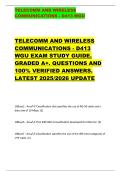 TELECOMM AND WIRELESS  COMMUNICATIONS - D413 WGU   TELECOMM AND WIRELESS  COMMUNICATIONS - D413  WGU EXAM STUDY GUIDE&period;  GRADED A&plus;&period; QUESTIONS AND  100&percnt; VERIFIED ANSWERS&period;  LATEST 2025&sol;2026 UPDATE 