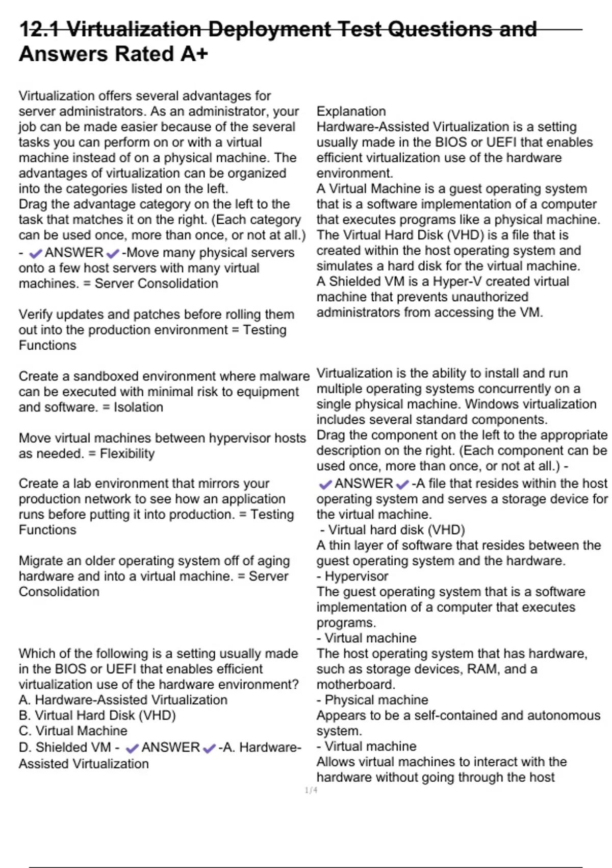 12.1 Virtualization Deployment Test Questions and Answers Rated A+ - 12 ...