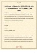 Psychology 100 Exam ALL 300 QUESTIONS AND CORRECT ANSWERS LATEST UPDATE THIR YEAR