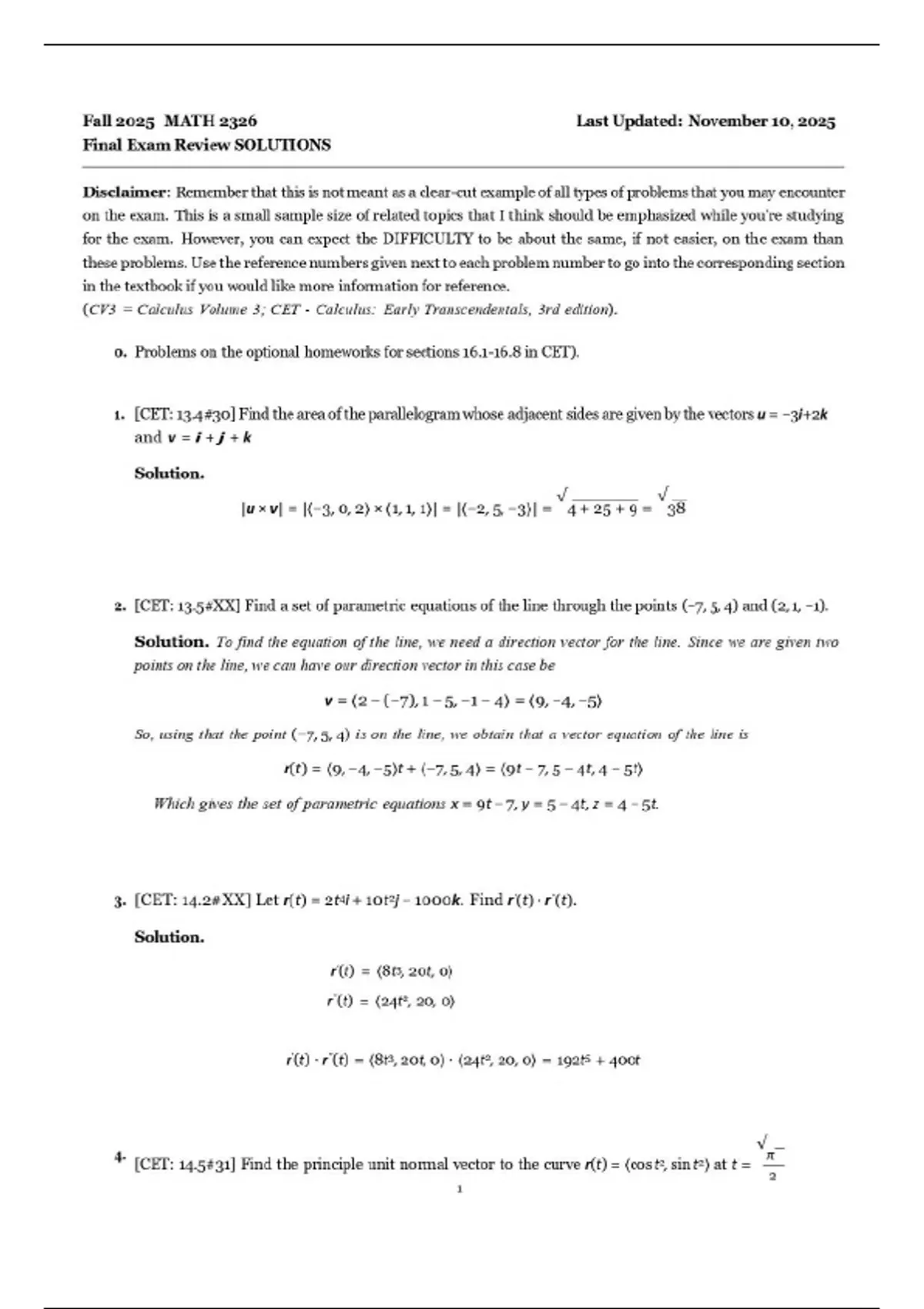 Uta Math Library MATH 2326 Final Exam Review | Questions and Answers | Fall 2025/26 ...
