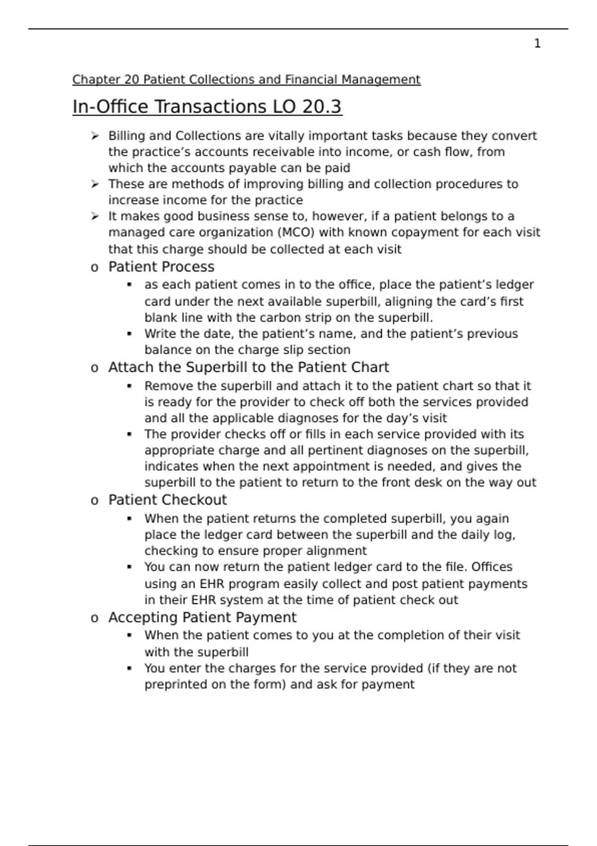 Chapter 20 Patient Collections - HCOR 1310 - Stuvia US