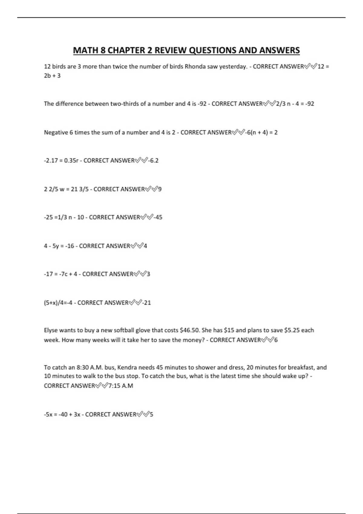 MATH 8 CHAPTER 2 REVIEW QUESTIONS AND ANSWERS - MATH 8 - Stuvia US