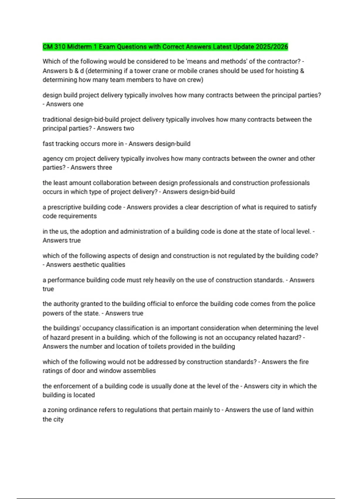 CM 310 Midterm 1 Exam Questions with Correct Answers Latest Update 2025 ...