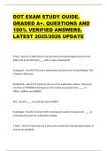 DOT EXAM STUDY GUIDE&period;  GRADED A&plus;&period; QUESTIONS AND  100&percnt; VERIFIED ANSWERS&period;  LATEST 2025&sol;2026 UPDATE 