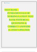 TEST BANK -  FUNDAMENTALS OF  NURSING:LATEST TEST  BANK WITH REAL  QUESTIONS &  CORRECT ANSWERS  (LATEST UPDATED)