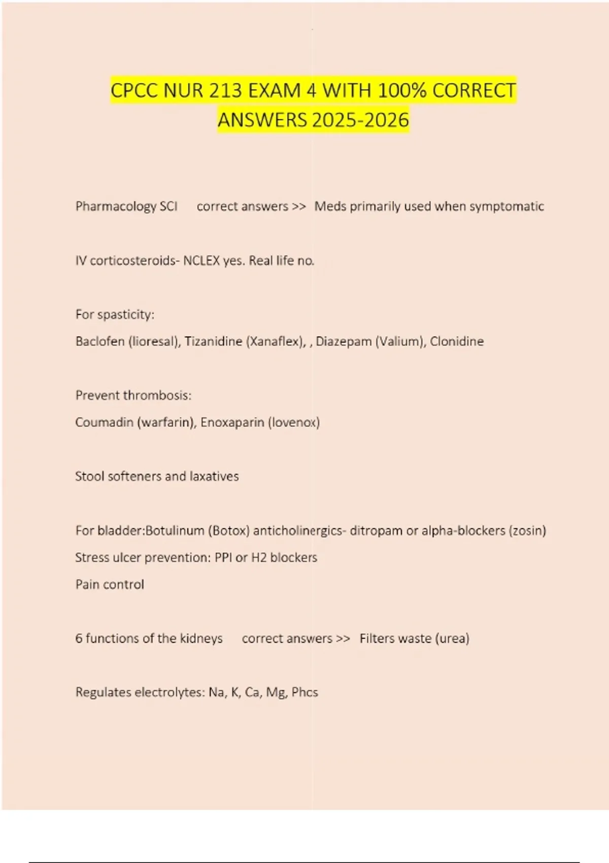 Cpcc Transcript CPCC NUR 213 EXAM 4 WITH 100% CORRECT ANSWERS - CPCC NUR 213 - Stuvia US