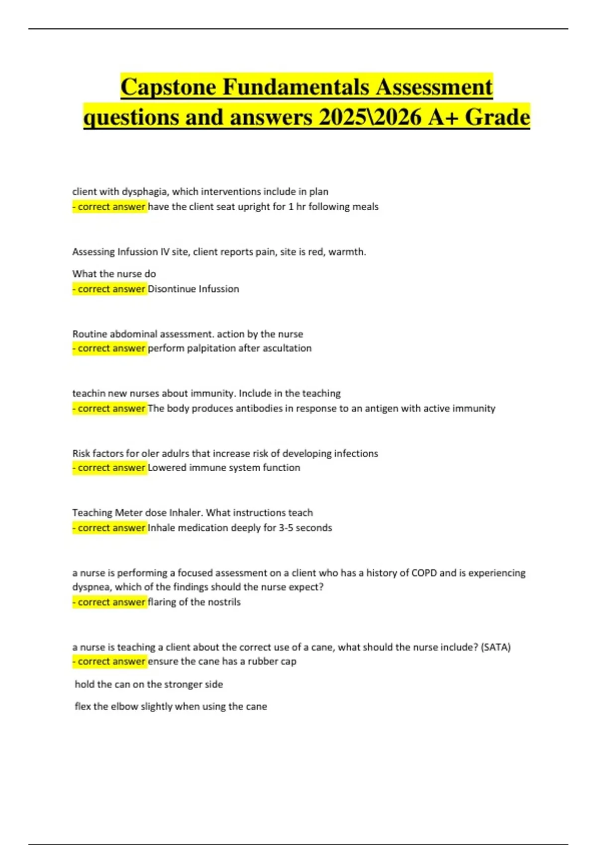 Capstone Fundamentals Assessment | Verified Questions & Correct ...