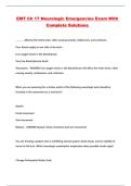 EMT Ch 17 Neurologic Emergencies Exam With Complete Solutions 