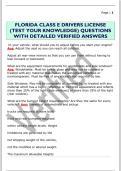 FLORIDA CLASS E DRIVERS LICENSE  &lpar;TEST YOUR KNOWLEDGE&rpar; QUESTIONS  WITH DETAILED VERIFIED ANSWERS 