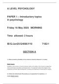 AQA A LEVEL 7182&sol;1 PSYCHOLOGY PAPER 1&plus; MODEL ANSWERS MAY 2025