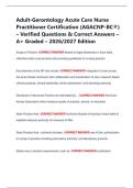 Adult-Gerontology Acute Care Nurse  Practitioner Certification &lpar;AGACNP-BC&reg;&rpar; &ndash; Verified Questions & Correct Answers &ndash;  A&plus; Graded &ndash; 2026&sol;2027 Edition 