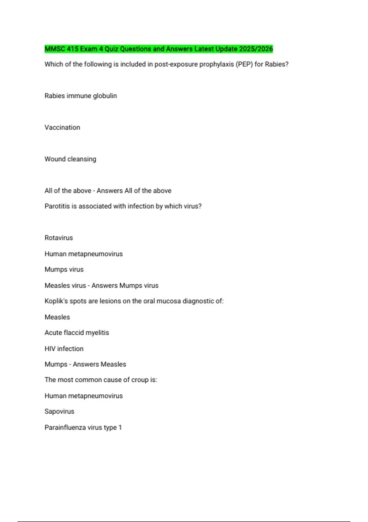 MMSC 415 Exam 4 Quiz Questions and Answers Latest Update 2025/2026 ...