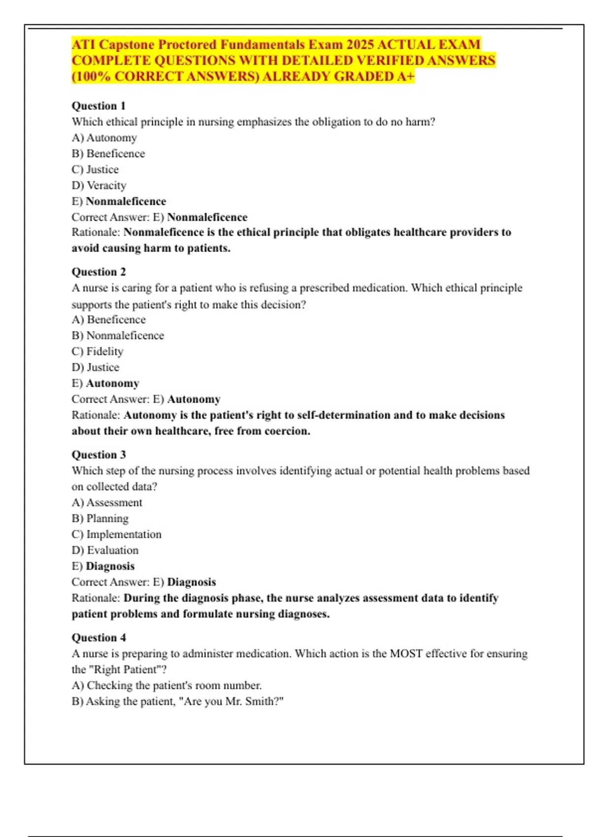 ATI Capstone Proctored Fundamentals Exam 2025 ACTUAL EXAM COMPLETE QUESTIONS WITH DETAILED ...