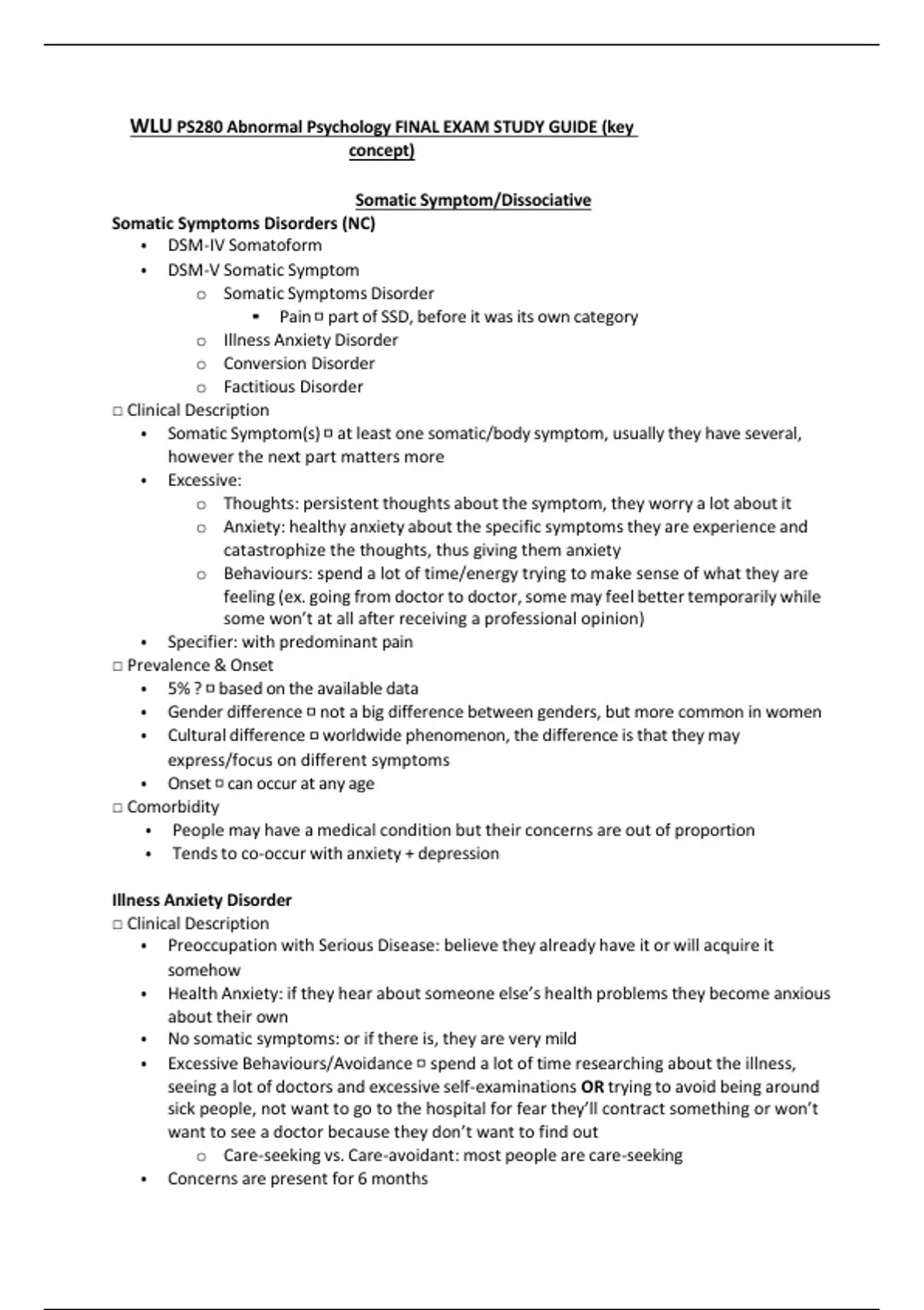 WLU PS280 Abnormal Psychology FINAL EXAM STUDY GUIDE (key concept ...