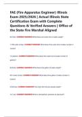 FAE &lpar;Fire Apparatus Engineer&rpar; Illinois  Exam 2025&sol;2026 &vert; Actual Illinois State  Certification Exam with Complete  Questions & Verified Answers &vert; Office of  the State Fire Marshal Aligned 
