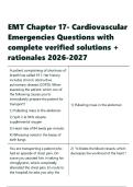 EMT Chapter 17- Cardiovascular Emergencies Questions with complete verified solutions &plus; rationales