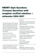 NREMT Style Questions &lpar;Trauma&rpar; Questions with complete verified solutions &plus; rationales 2026-2027&period;