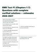 EMR Test -1 &lpar;Chapters 1-7&rpar; Questions with complete verified solutions &plus; rationales 2026-2027&period;