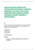 CMTO MCQ EXAM NEWEST 2025  ACTUAL EXAM TEST BANK&vert; 2 VERSIONS  &lpar;VERSION A & B&rpar; WITH  REAL EXAM  QUESTIONS AND CORRECT VERIFIED  ANSWERS&sol; ALREADY GRADED A&plus;  &lpar;BRAND NEW&excl;&excl;&rpar;