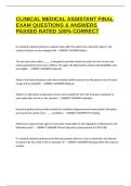 CLINICAL MEDICAL ASSISTANT FINAL EXAM QUESTIONS & ANSWERS PASSED RATED 100&percnt; CORRECT