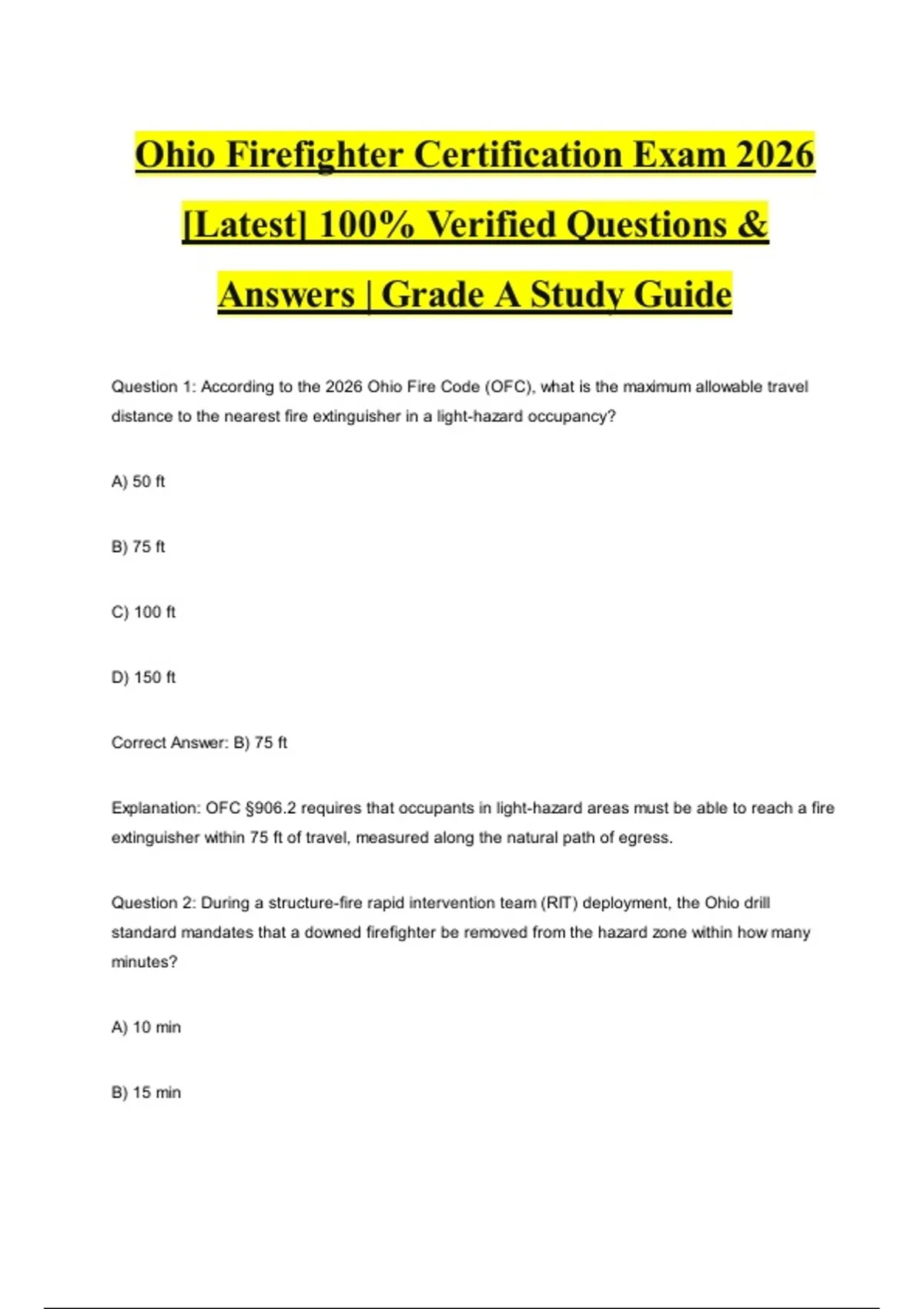 Ohio Firefighter Certification Exam 2026 [Latest] 100% Verified ...
