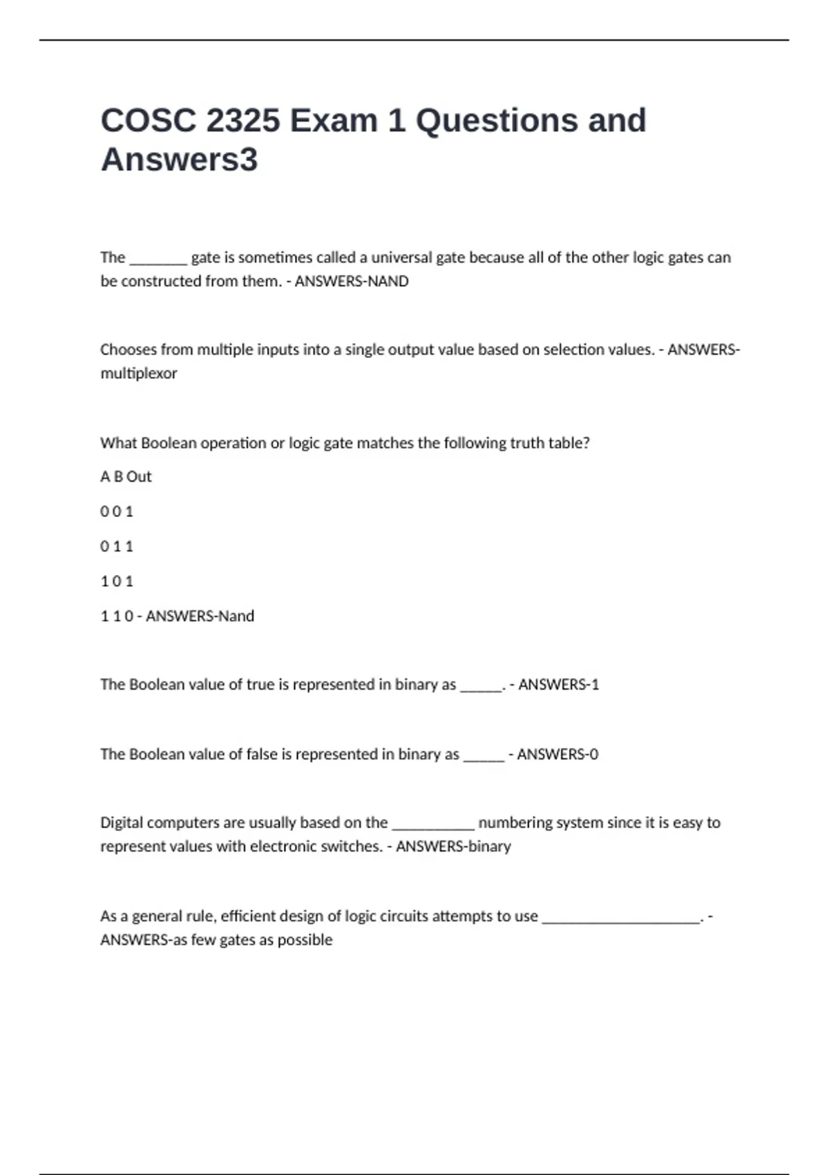COSC 2325 Exam 1 Questions and Answers - COSC - Stuvia US