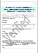 INTRODUCTION TO COMMUNITY  HEALTH NURSING QUESTIONS WITH  DETAILED VERIFIED ANSWERS 