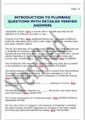 INTRODUCTION TO PLUMBING  QUESTIONS WITH DETAILED VERIFIED  ANSWERS