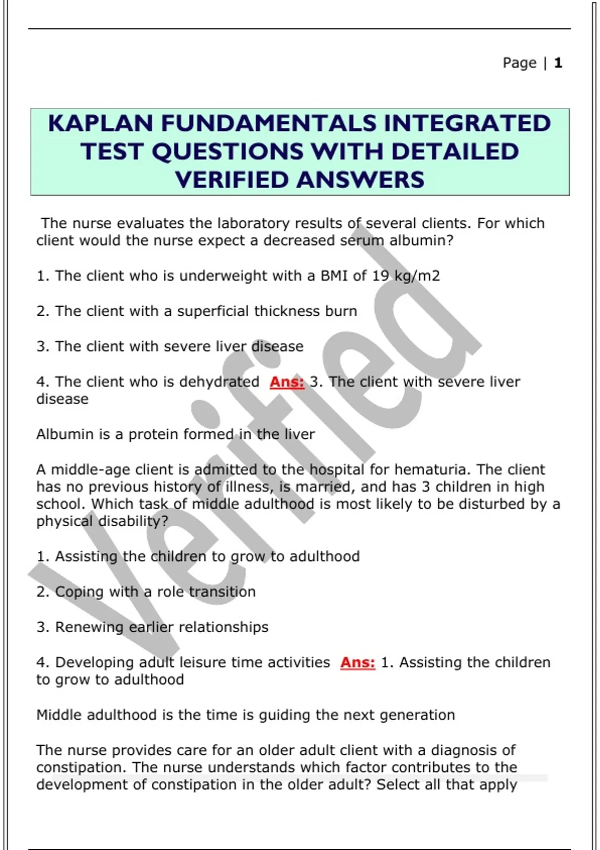 KAPLAN FUNDAMENTALS INTEGRATED TEST QUESTIONS WITH DETAILED VERIFIED ...