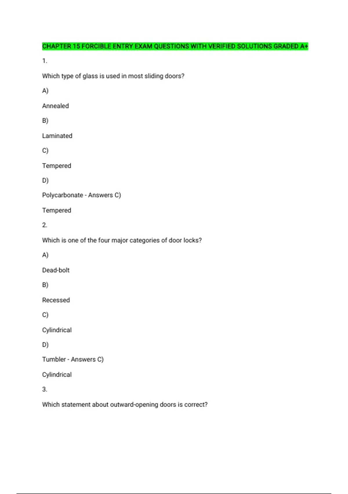 CHAPTER 15 FORCIBLE ENTRY EXAM QUESTIONS WITH VERIFIED SOLUTIONS GRADED ...