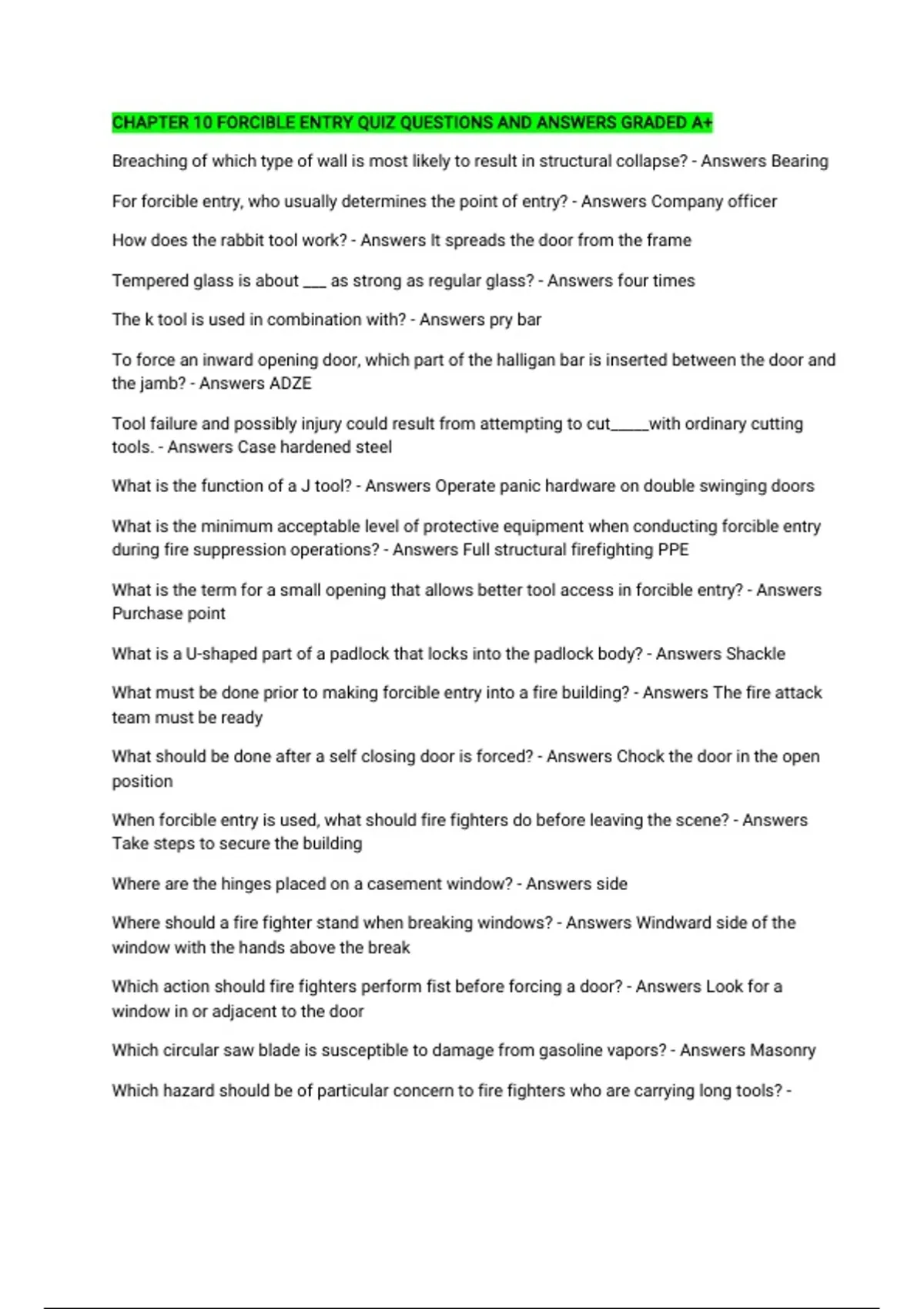 Sentence With Forcible CHAPTER 10 FORCIBLE ENTRY QUIZ QUESTIONS AND ANSWERS GRADED A+ ...